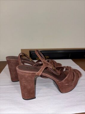 Schutz 'Keefa' platform sandal in brown suede with 4 inch block heel